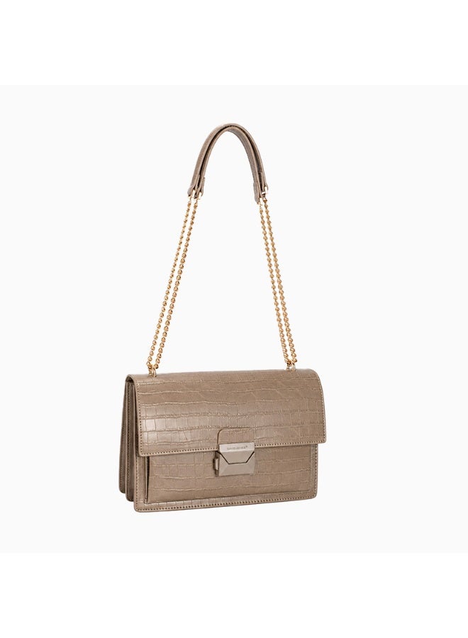 David Jones luxury faux leather cross body and shoulder bag with flap- crocodile print with lock dual metal and leather strap bag in model cm7801 for all fancy dinners and meetings - Image 1