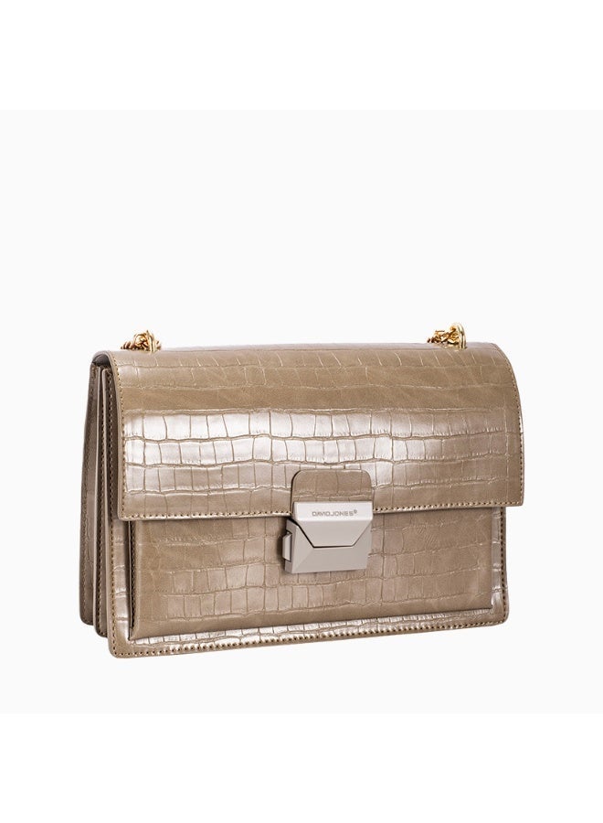 David Jones luxury faux leather cross body and shoulder bag with flap- crocodile print with lock dual metal and leather strap bag in model cm7801 for all fancy dinners and meetings - Image 2