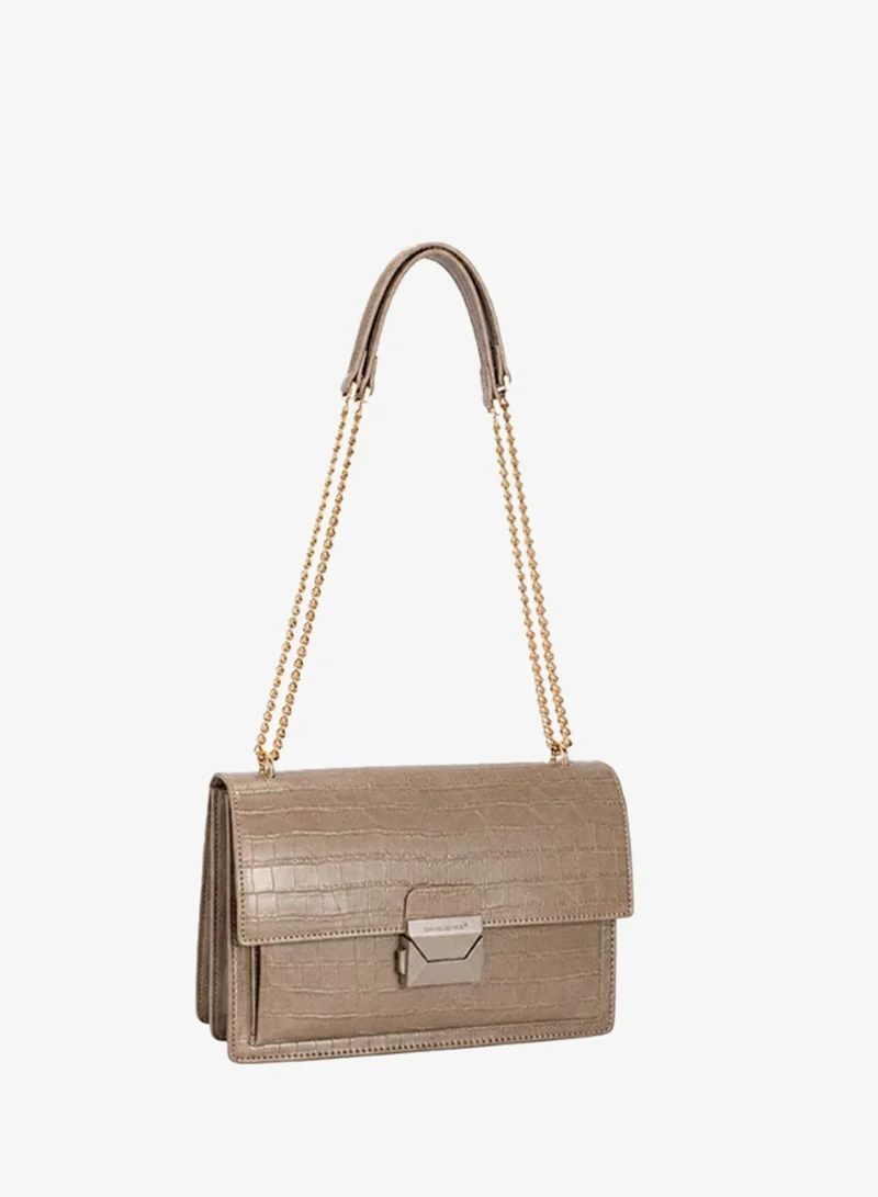 David Jones luxury faux leather cross body and shoulder bag with flap- crocodile print with lock dual metal and leather strap bag in model cm7801 for all fancy dinners and meetings