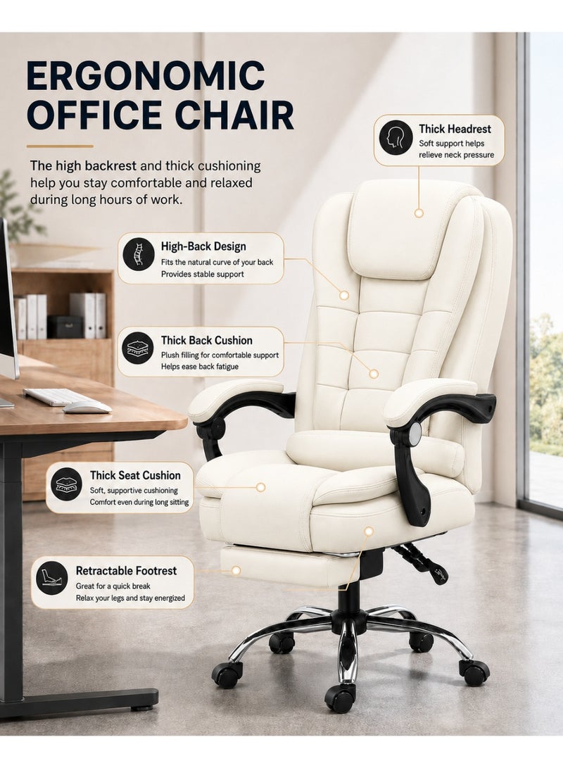 FUOE Executive Ergonomic Cloud Office Chair Cat-Scratch-Resistant Leather Reclining Desk Computer Swivel Silent Wheel Adjustable Height High-Back Big Gaming Chair - Image 5