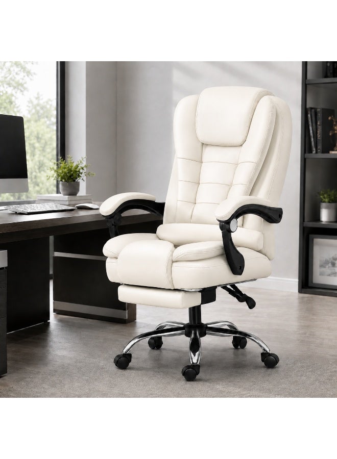 FUOE Executive Ergonomic Cloud Office Chair Cat-Scratch-Resistant Leather Reclining Desk Computer Swivel Silent Wheel Adjustable Height High-Back Big Gaming Chair - Image 2