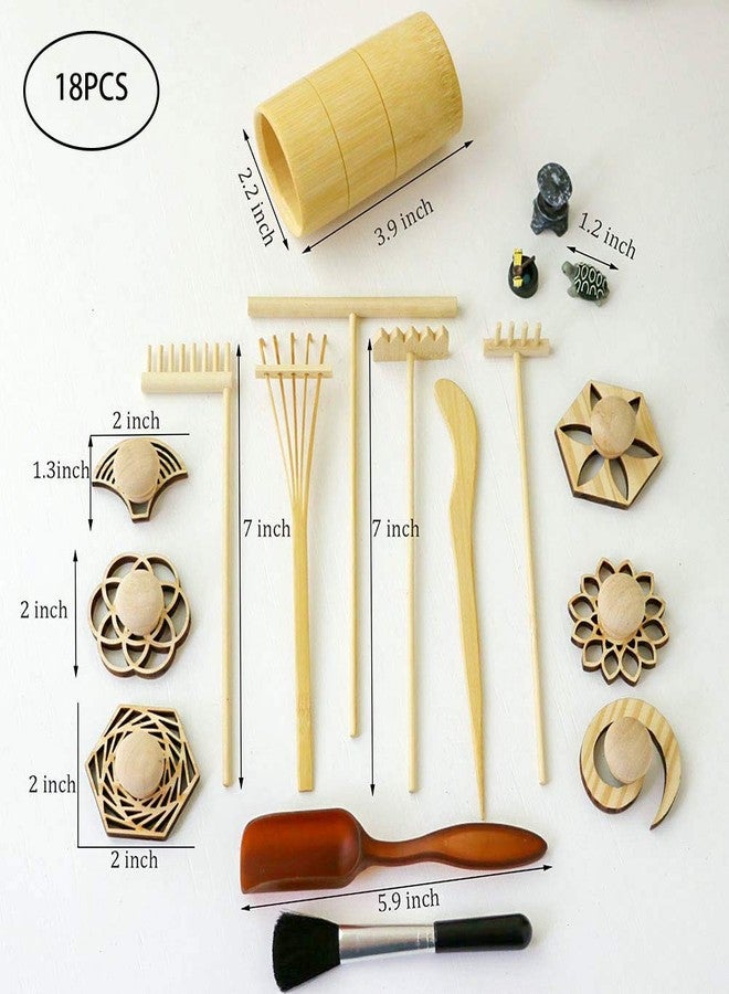 BangBangDa Zen Garden Rake Stamp Tools - Meditation Rock Sand Garden Accessories - Office Desktop Mini Zen Gifts for Man Women Bamboo Rakes Holder Brusher Spoon Figurines - Image 5