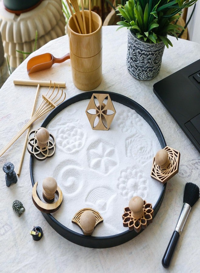 BangBangDa Zen Garden Rake Stamp Tools - Meditation Rock Sand Garden Accessories - Office Desktop Mini Zen Gifts for Man Women Bamboo Rakes Holder Brusher Spoon Figurines - Image 3