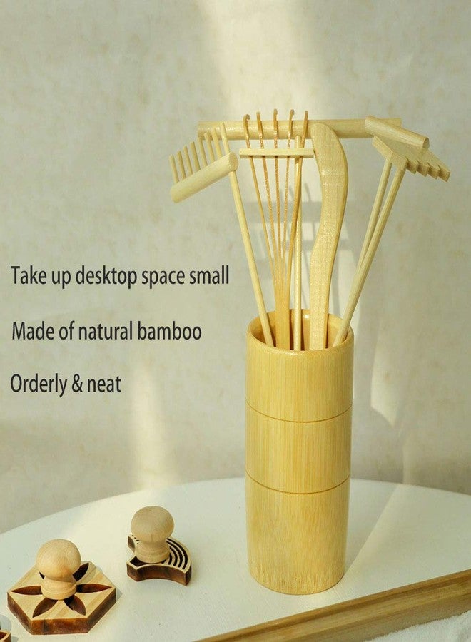 BangBangDa Zen Garden Rake Stamp Tools - Meditation Rock Sand Garden Accessories - Office Desktop Mini Zen Gifts for Man Women Bamboo Rakes Holder Brusher Spoon Figurines - Image 2