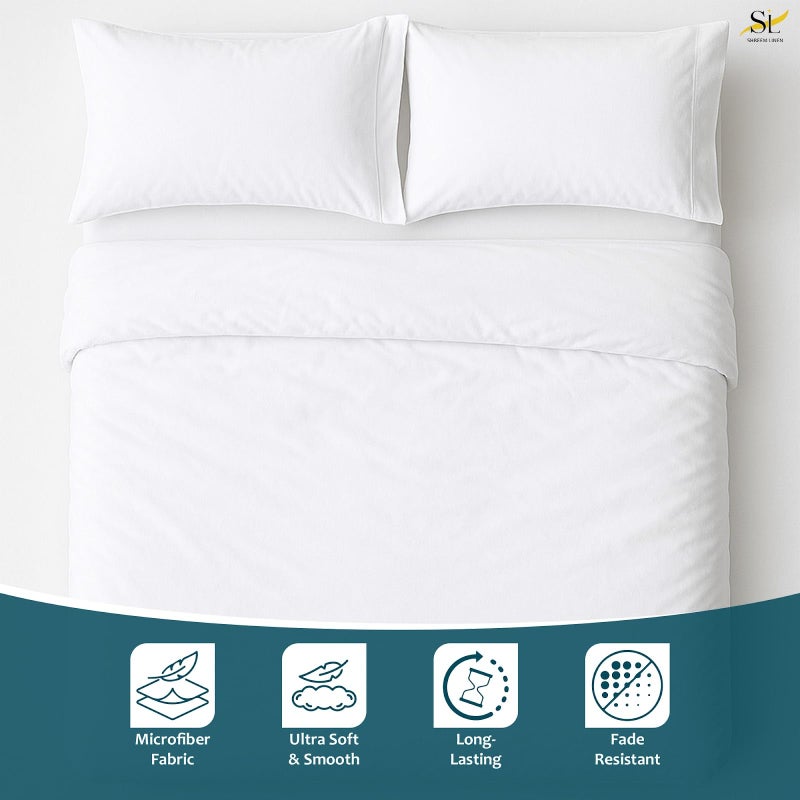 Shreem Linen مجموعة شرايم الفاخرة من الأقمشة القطنية 4 قطع من الألياف الدقيقة لسرير RV، جيب عميق يناسب حتى 10 بوصات، ناعمة، مقاومة للتجاعيد، للتخييم، سرير مقطورة السفر، سرير بطابق 42x80، أبيض - Image 3