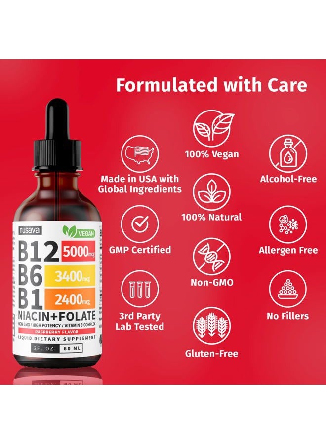 nusava (2 Pack) Vitamin B12 and B6 Liquid Drops, B12 Sublingual Vitamin B Complex - B 12 Vitamin 5000mcg - B12 Methylcobalamin for Energy, Brain, and Heart Support with 27,200 mcg, Raspberry, 80 Servings  - Image 5
