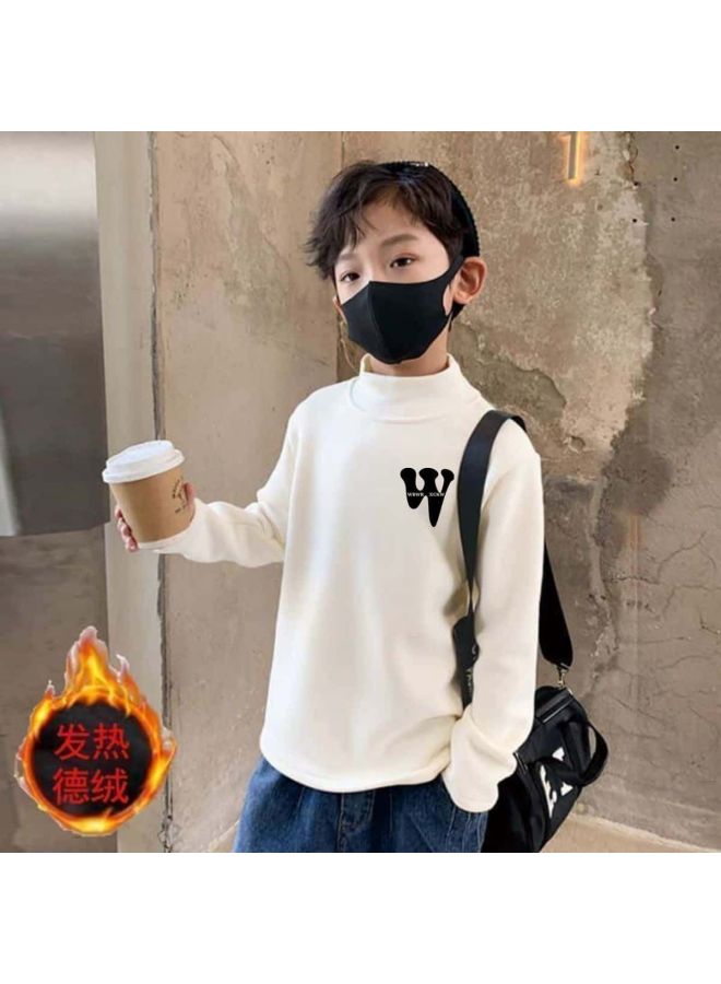 Boys' Double-sided Thermal Half-high Collar Base Shirt For Older Children, New Stylish And Handsome Autumn And Winter Long-sleeve T-shirt