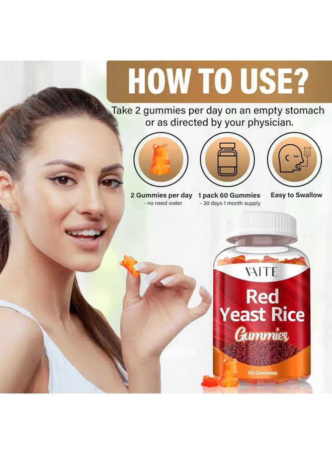 VAITE Red Yeast Rice with CoQ10 Gummies - 1200 mg RYR Synergy Plant-Based Supplement with Coenzyme Q10, Non-GMO, Citrinin-Free, No Artificial Additives, Supports Vitality, Endurance & Energy - 60 Gummies - Image 4