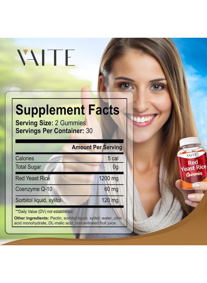 VAITE Red Yeast Rice with CoQ10 Gummies - 1200 mg RYR Synergy Plant-Based Supplement with Coenzyme Q10, Non-GMO, Citrinin-Free, No Artificial Additives, Supports Vitality, Endurance & Energy - 60 Gummies - Image 3