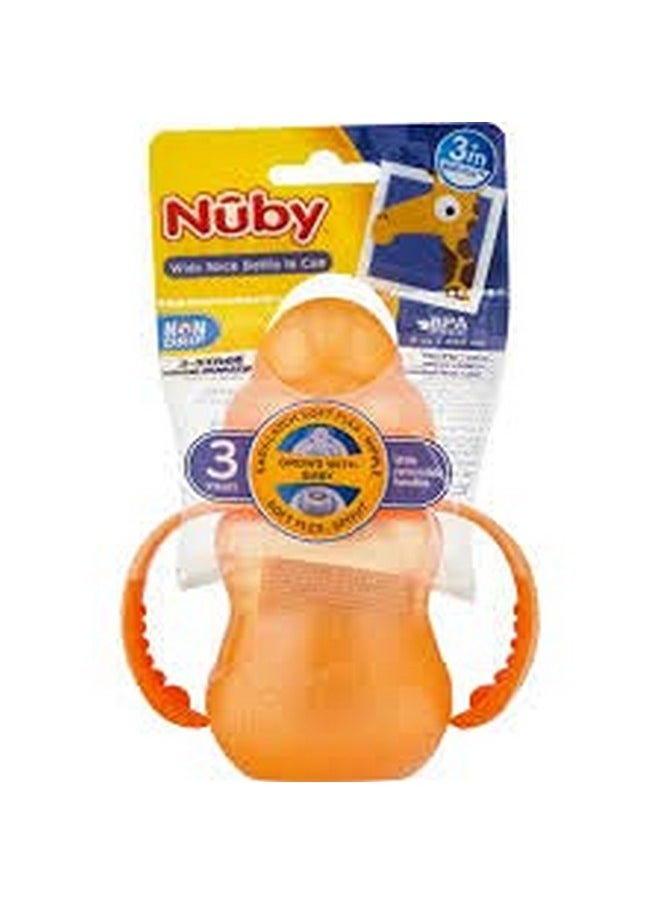 Nuby Nuby 3-Stage Wide Neck No Spill Bottle with Handles and Non-Drip Juice Spout, 3 Months, 8 Ounce, Orange  - Image 1