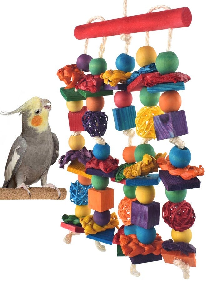 DBNESS Bird Toys, Parakeet Chewing Toy, Multicolored Natural Wooden Blocks Birds Parrot Tearing Toys mit Rattan Wicker Balls, for Medium Small Macaw Cockatoos Budgie Lovebird Cockatiel Conures - Image 1