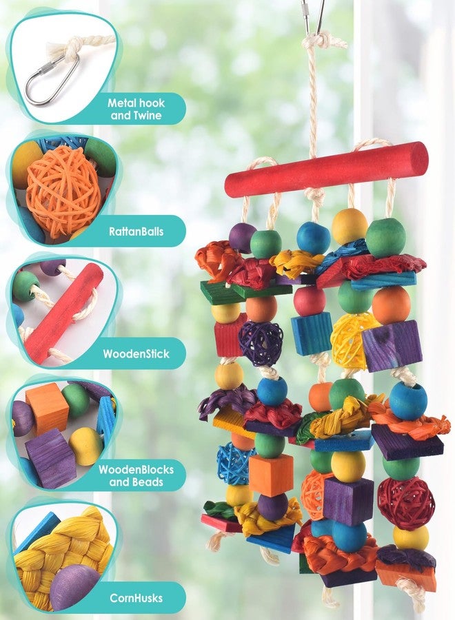 DBNESS Bird Toys, Parakeet Chewing Toy, Multicolored Natural Wooden Blocks Birds Parrot Tearing Toys mit Rattan Wicker Balls, for Medium Small Macaw Cockatoos Budgie Lovebird Cockatiel Conures - Image 4