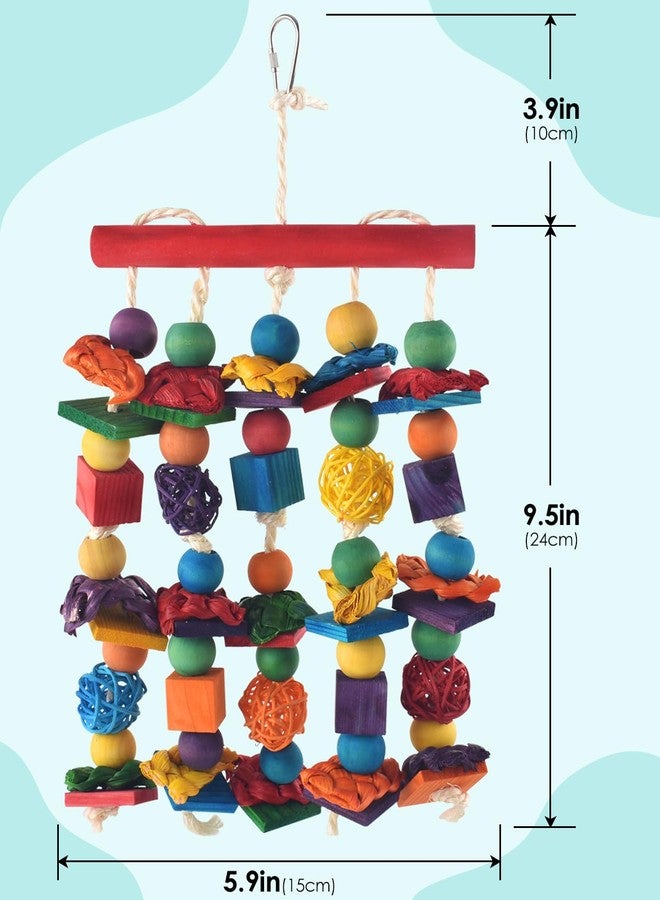 DBNESS Bird Toys, Parakeet Chewing Toy, Multicolored Natural Wooden Blocks Birds Parrot Tearing Toys mit Rattan Wicker Balls, for Medium Small Macaw Cockatoos Budgie Lovebird Cockatiel Conures - Image 3