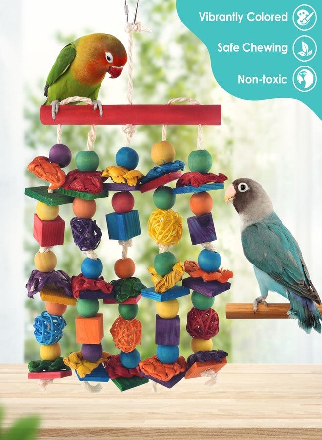 DBNESS Bird Toys, Parakeet Chewing Toy, Multicolored Natural Wooden Blocks Birds Parrot Tearing Toys mit Rattan Wicker Balls, for Medium Small Macaw Cockatoos Budgie Lovebird Cockatiel Conures - Image 2