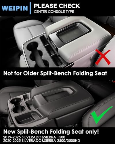 WEIPIN Silverado Sierra Center Console Organizer - Compatible with 2019-2026 Chevy Silverado/GMC Sierra 1500 - 2020-2026 Chevrolet Silverado/ Sierra 2500HD 3500HD - (Split-Bench Folding Seat) - 2 Pack Black - Image 2