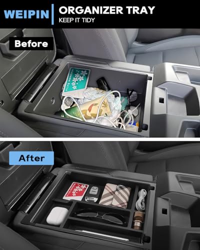 WEIPIN Silverado Sierra Center Console Organizer - Compatible with 2019-2026 Chevy Silverado/GMC Sierra 1500 - 2020-2026 Chevrolet Silverado/ Sierra 2500HD 3500HD - (Split-Bench Folding Seat) - 2 Pack Black - Image 3
