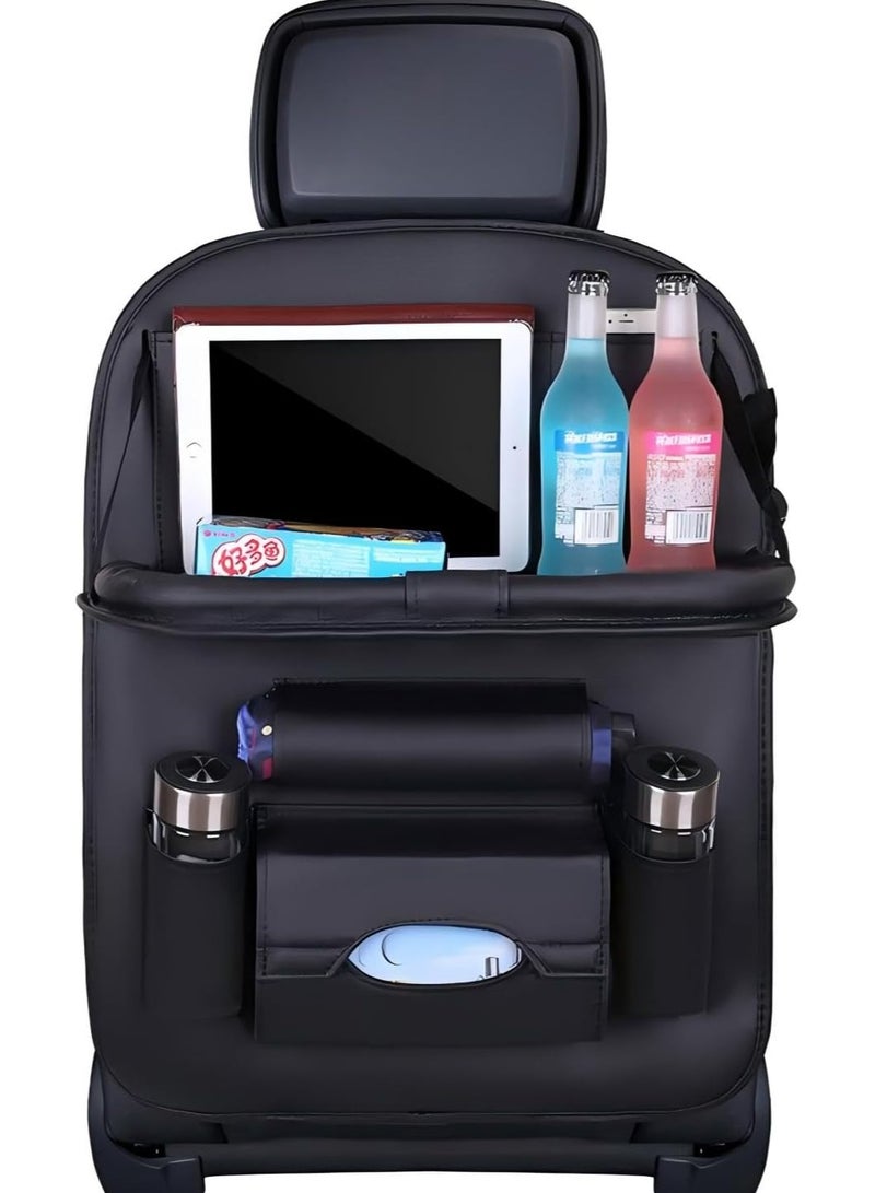 سوفام منظم المقعد الخلفي للسيارة، منظم المقعد الخلفي الجلدي متعدد الجيب مع درج طاولة قابل للطي، يمكن وضع اللوحة وواقيات الظهر تركل الحيوانات ملحقات السفر منظم ظهر المقعد - Image 1