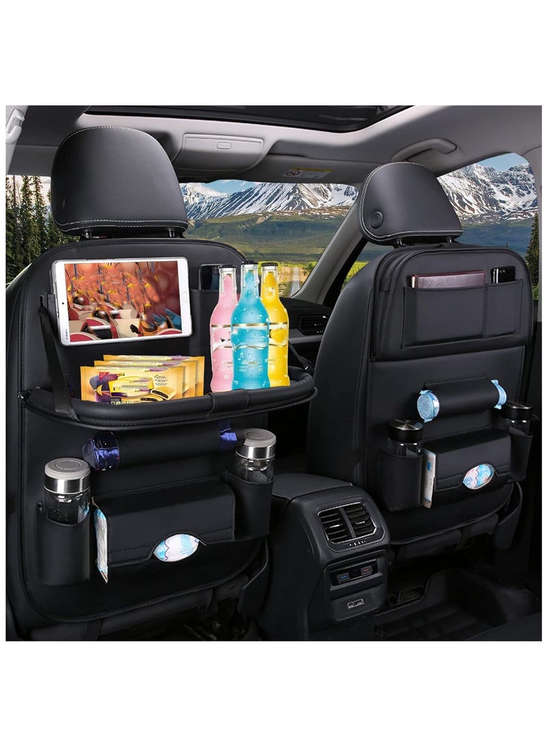 سوفام منظم المقعد الخلفي للسيارة، منظم المقعد الخلفي الجلدي متعدد الجيب مع درج طاولة قابل للطي، يمكن وضع اللوحة وواقيات الظهر تركل الحيوانات ملحقات السفر منظم ظهر المقعد - Image 2