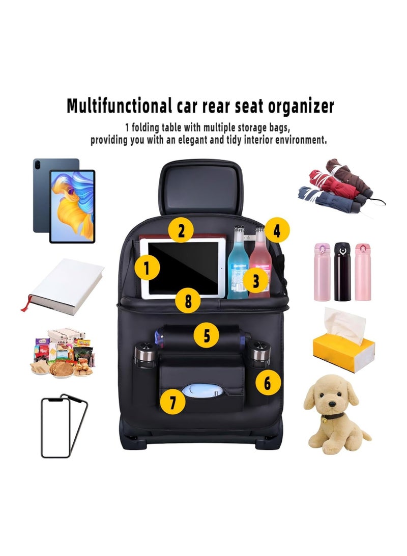 سوفام منظم المقعد الخلفي للسيارة، منظم المقعد الخلفي الجلدي متعدد الجيب مع درج طاولة قابل للطي، يمكن وضع اللوحة وواقيات الظهر تركل الحيوانات ملحقات السفر منظم ظهر المقعد - Image 3