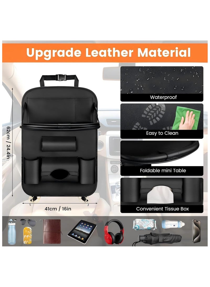 سوفام منظم المقعد الخلفي للسيارة، منظم المقعد الخلفي الجلدي متعدد الجيب مع درج طاولة قابل للطي، يمكن وضع اللوحة وواقيات الظهر تركل الحيوانات ملحقات السفر منظم ظهر المقعد - Image 4