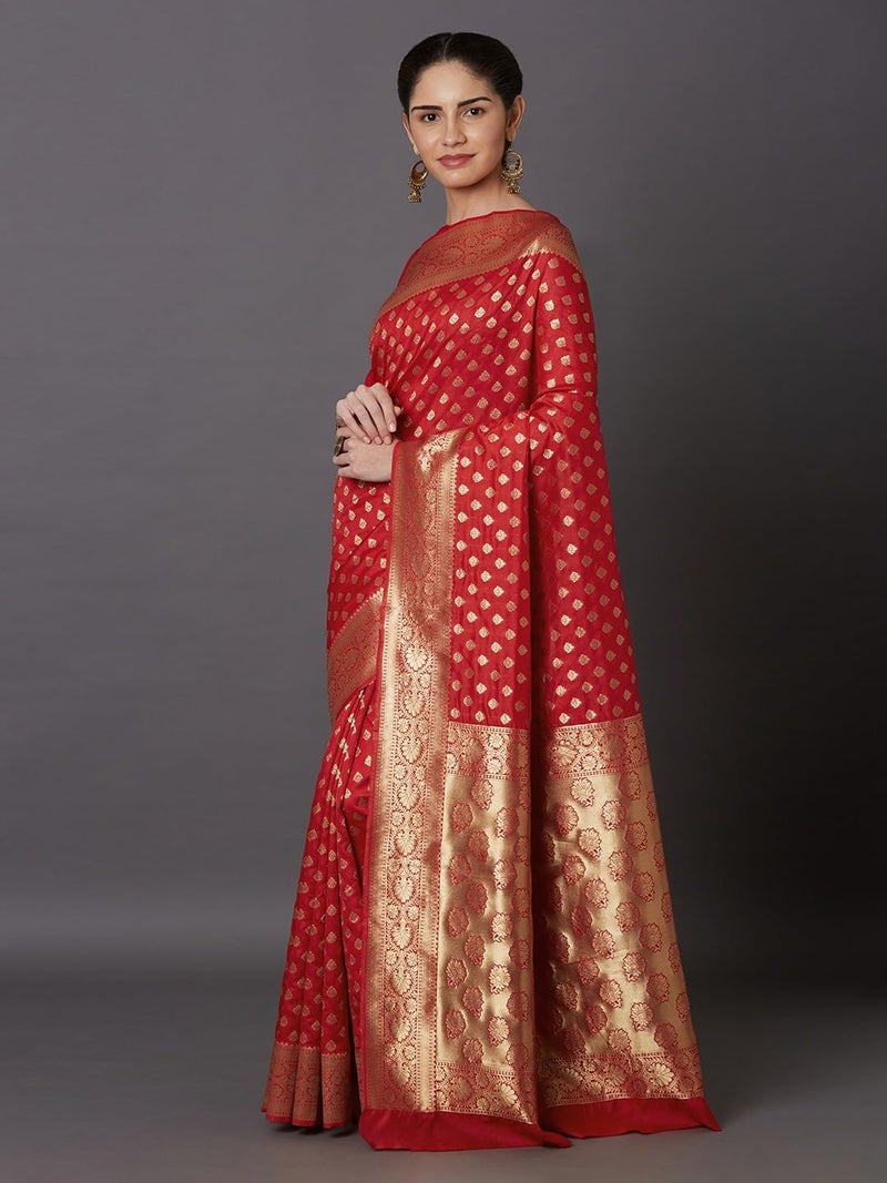 NoseQueen women fashion Multi-Colored Traditional banarasi silk saree | Cotton saree for farewell with UnStitched Blouse Piece (A.Red) - Image 2