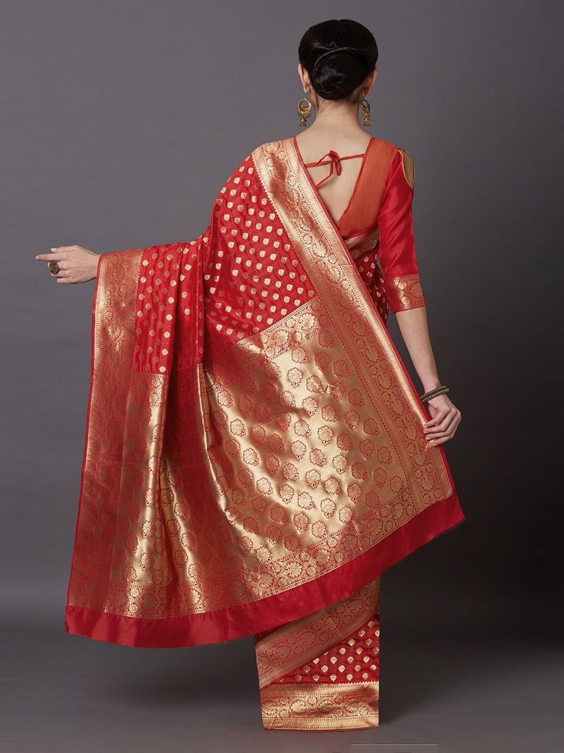 NoseQueen women fashion Multi-Colored Traditional banarasi silk saree | Cotton saree for farewell with UnStitched Blouse Piece (A.Red) - Image 3