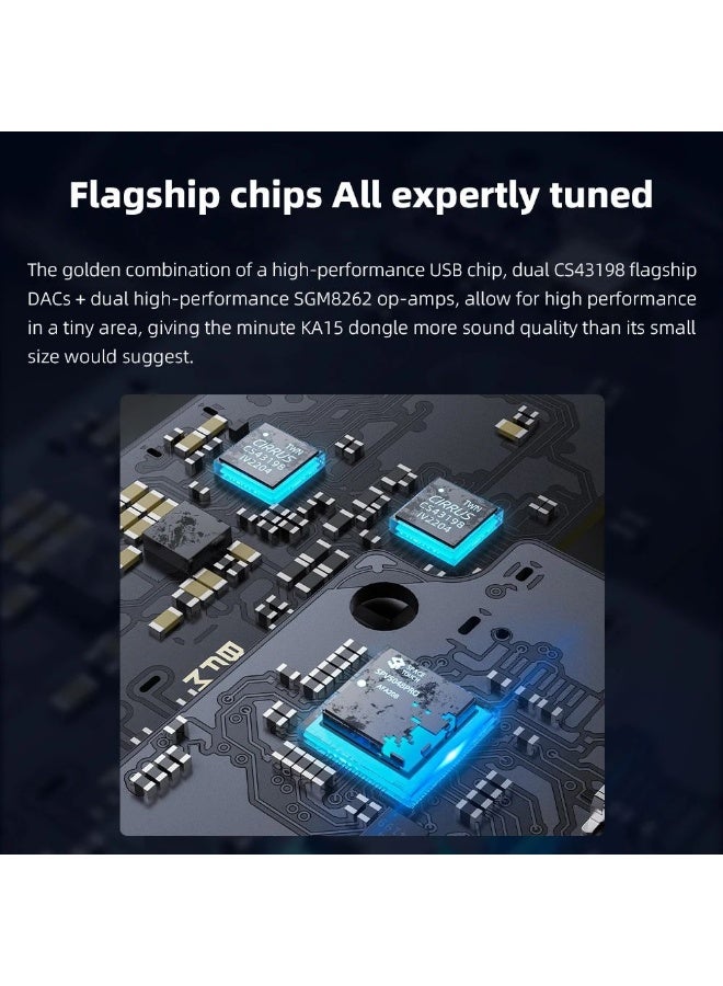 FiiO Ka15 Portable USB DAC Headphone Amplifier Dongle with 3.5mm and 4.4mm Outputs, Black - Image 5