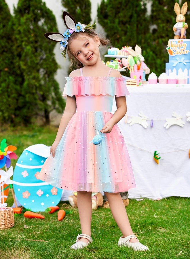 Arshiner Girl Tulle Dresses Toddler Glitter Dress Off Shoulder Flutter Formal Birthday Party Princess Rainbow Dress Toddler Girls Size 6 Dresses - Image 2