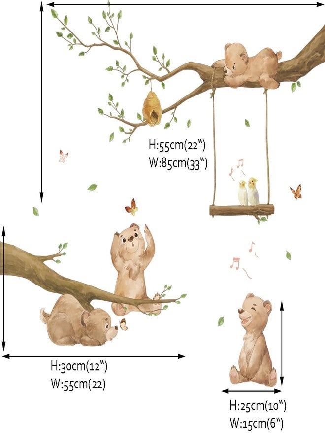 Runtoo Bear Wall Stickers Woodland Animal Tree Branch Wall Decals for Kids Bedroom Baby Nursery Home Decor - Image 4
