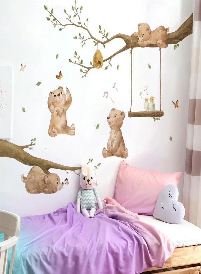 Runtoo Bear Wall Stickers Woodland Animal Tree Branch Wall Decals for Kids Bedroom Baby Nursery Home Decor - Image 3