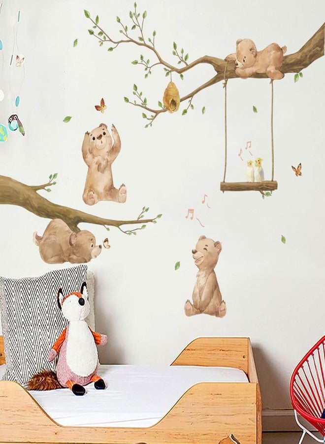 Runtoo Bear Wall Stickers Woodland Animal Tree Branch Wall Decals for Kids Bedroom Baby Nursery Home Decor - Image 2