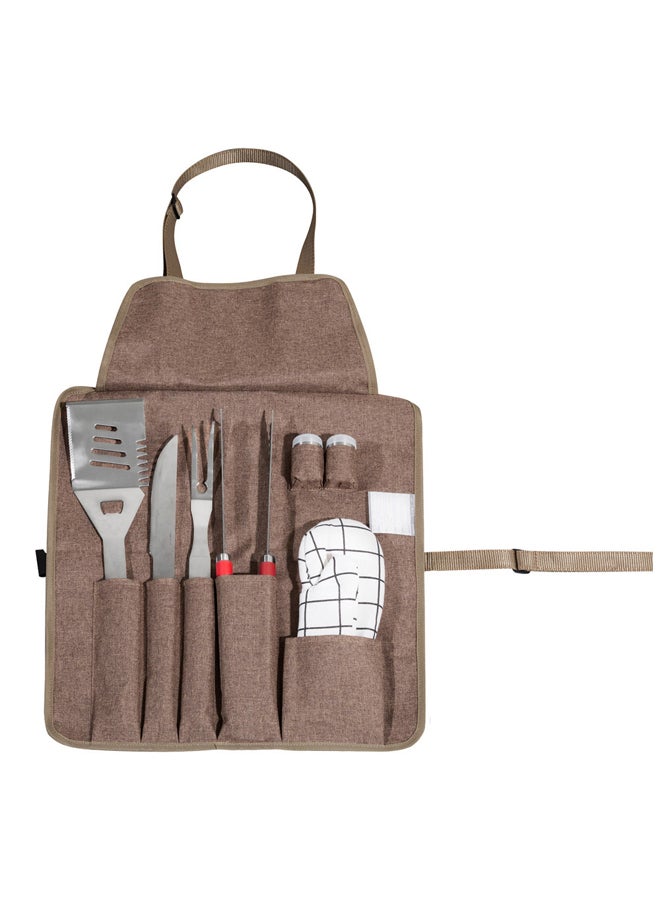 AL SANIDI مجموعة أدوات الشواء 7 قطع، مجموعة أدوات الشواء، عود، الحجم 50*16*6 سم - Image 2