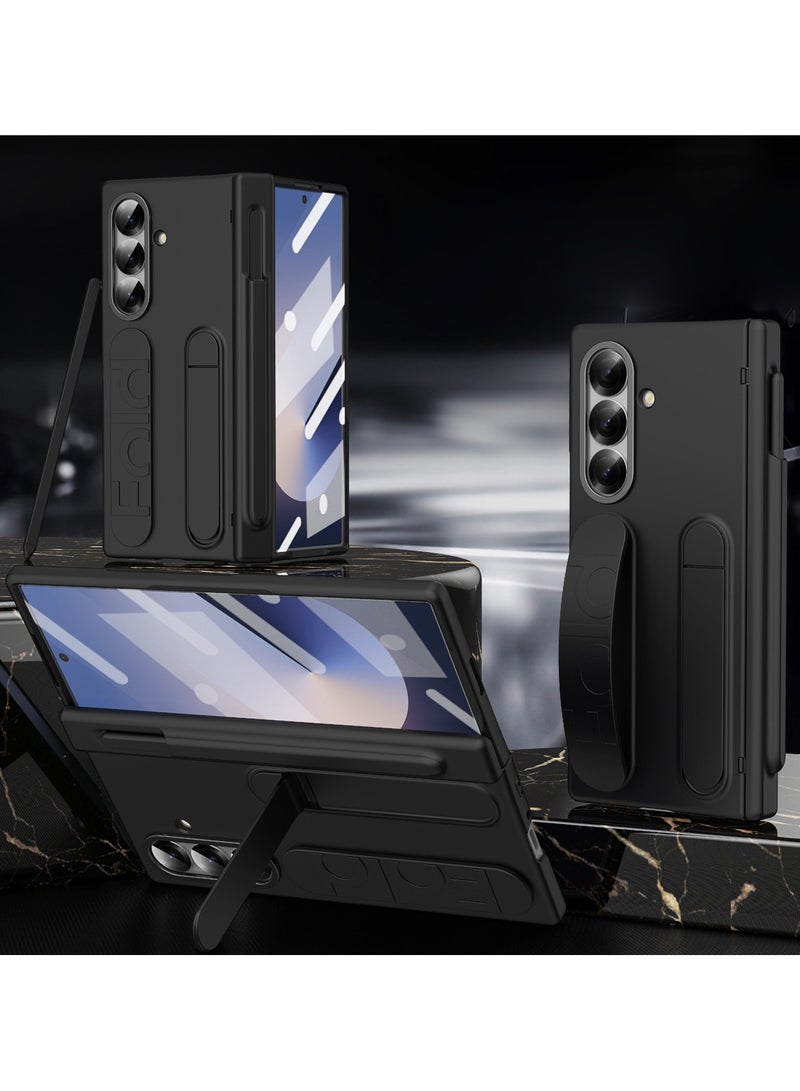 عام غطاء حماية سامسونج جالكسي Z فولد 7 مع سوار معصم وحامل - حماية مدمجة لمفصل الهاتف، حماية متكاملة للشاشة والعدسات من الصدمات والسقوط