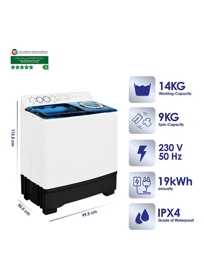 SUPER GENERAL 14 Kg Twin-Tub Semi-Automatic Washing Machine, Efficient Top-Load Washer With Lint Filter, Spin-Dry 14 kg 740 W SGW155 White - Image 3