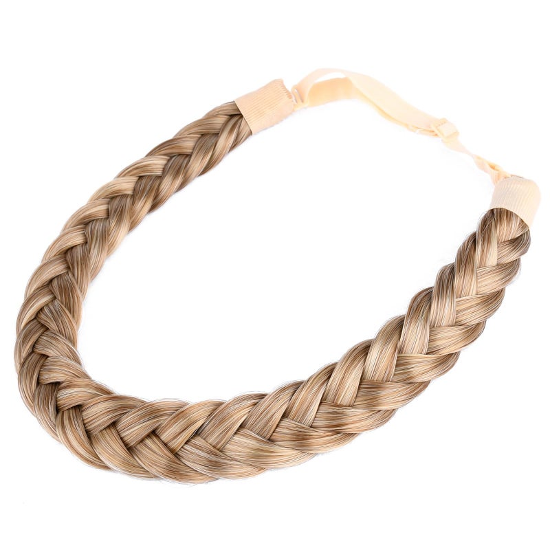 DIGUAN 2 Strands Synthetic Hair Braided Headband Classic Chunky Plaited Braids Elastic Stretch Hairpiece Women Girl Beauty accessory 54g Caramel Blonde