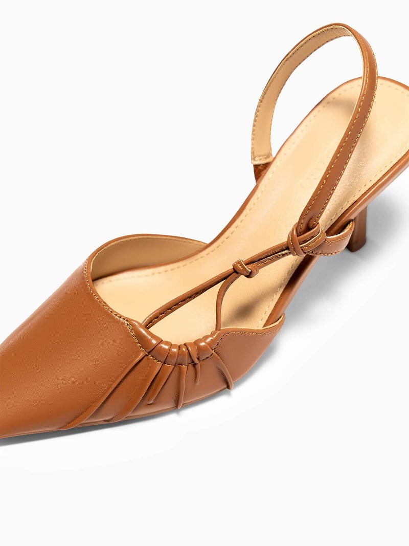 Coutgo Womens Slingback Kitten Heels Closed Pointed Toe Pumps D'Orsay Wedding Party Dress Shoes, Brown, Size 7.5 - Image 5
