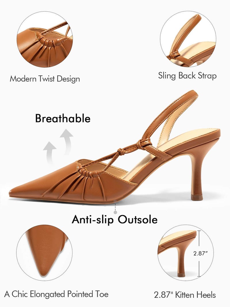 Coutgo Womens Slingback Kitten Heels Closed Pointed Toe Pumps D'Orsay Wedding Party Dress Shoes, Brown, Size 7.5 - Image 4