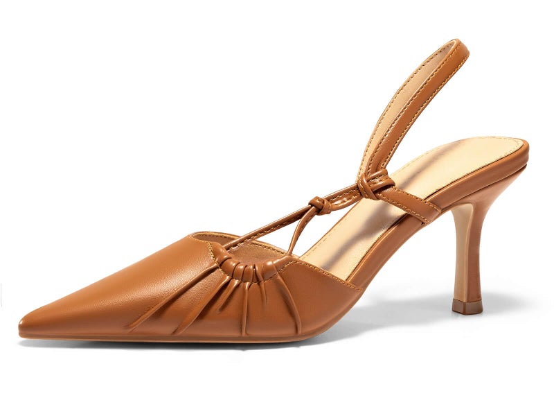 Coutgo Womens Slingback Kitten Heels Closed Pointed Toe Pumps D'Orsay Wedding Party Dress Shoes, Brown, Size 7.5 - Image 1