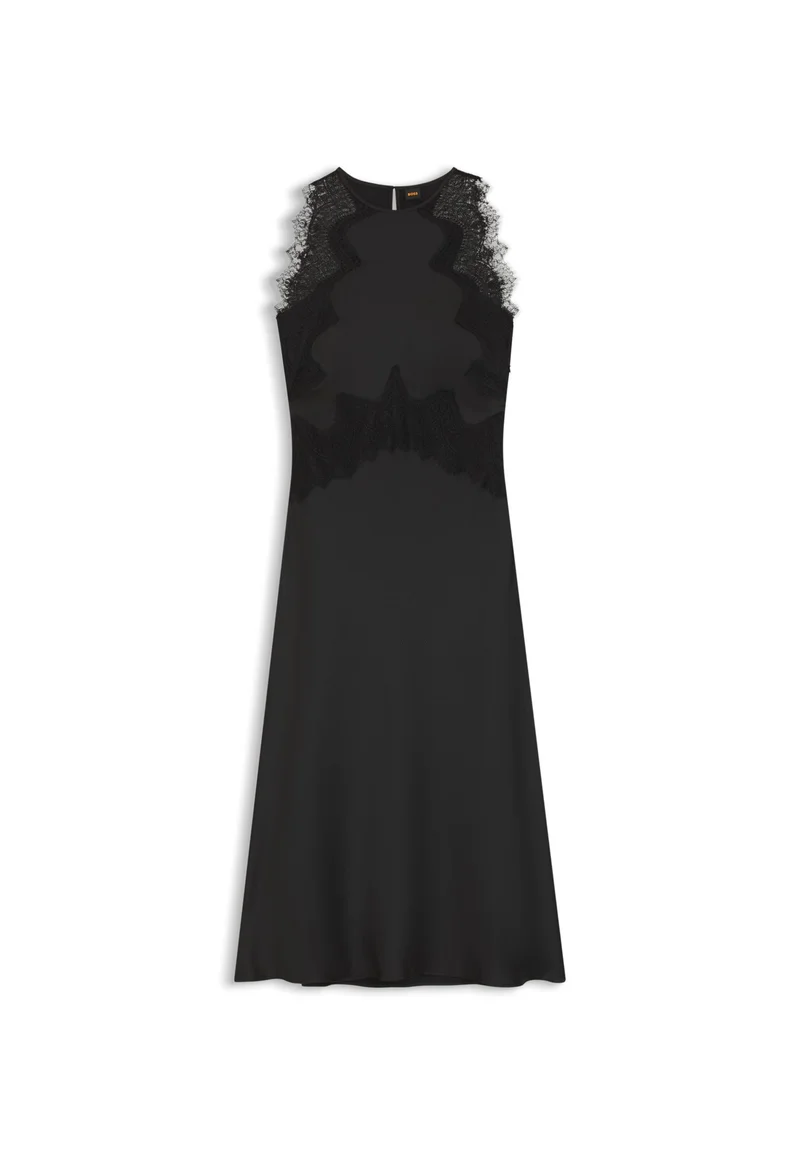 BOSS Seersucker-satin dress with lace trims