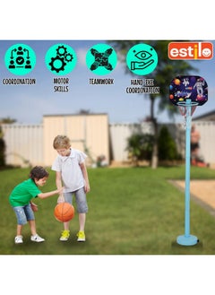 Estilo Estilo Basketball for Kids 2 in1 Set with Adjustable Stand | 5 Level Adjustable Height with Stand and Ball | Portable Multi Activity Sports Basketball Game for 2+Year Kids (Space)  - Image 4