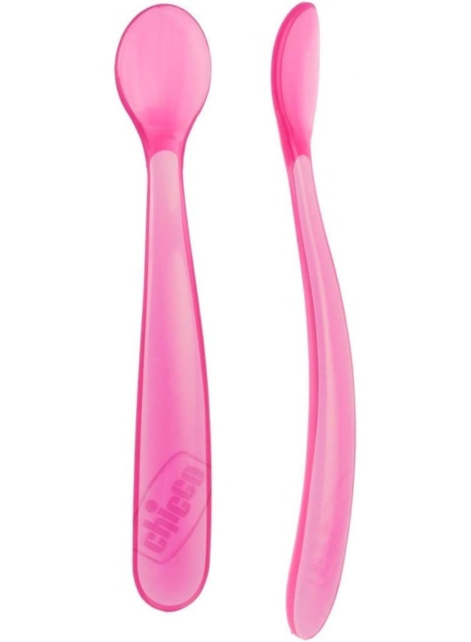Chicco Soft Silicone Spoon Set - Pink - Image 1