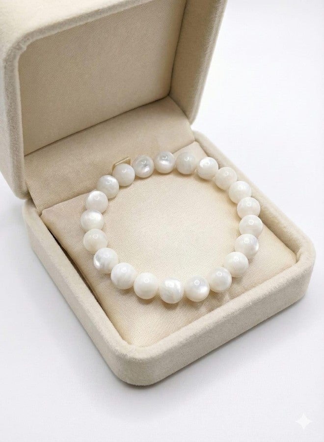VIRTUAL® Freshwater Pearl Beaded Bracelet for men and women, Elegant Stretch Bracelet with Natural Lustrous Pearls (White) - Image 4