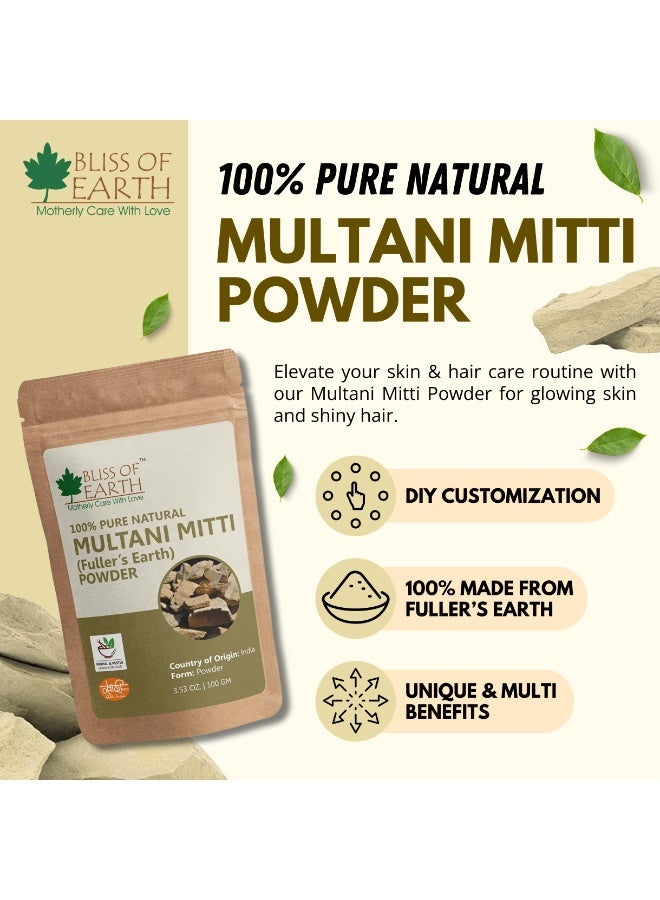 Bliss of Earth Multani Mitti Powder 100g, 100% Pure Fuller’s Earth, Natural Skin Care & Face Pack - Image 2