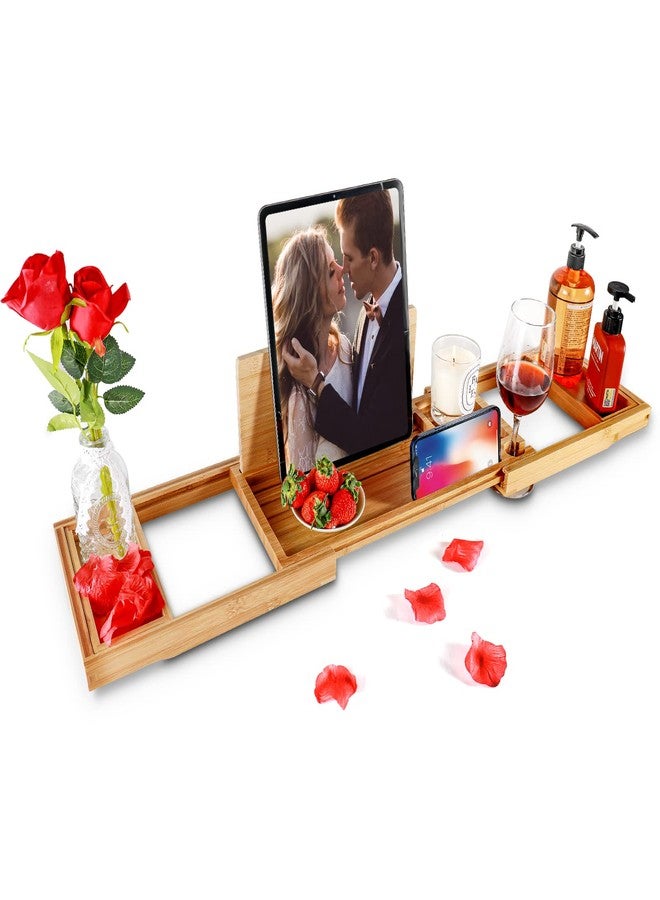 BESHOF Premium Bamboo Bathtub Caddy Tray with Extending Sides, Adjustable Wood Bath Tray for Luxury Bath, Fits Most Tubs, Accessories Gift Idea - Image 1