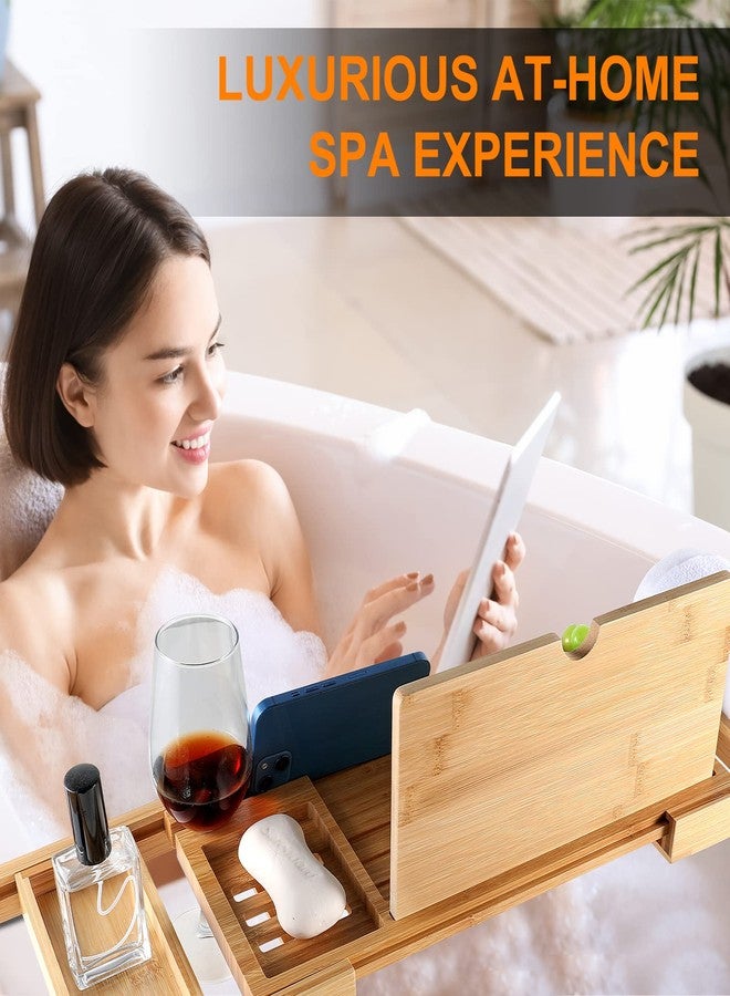 BESHOF Premium Bamboo Bathtub Caddy Tray with Extending Sides, Adjustable Wood Bath Tray for Luxury Bath, Fits Most Tubs, Accessories Gift Idea - Image 2