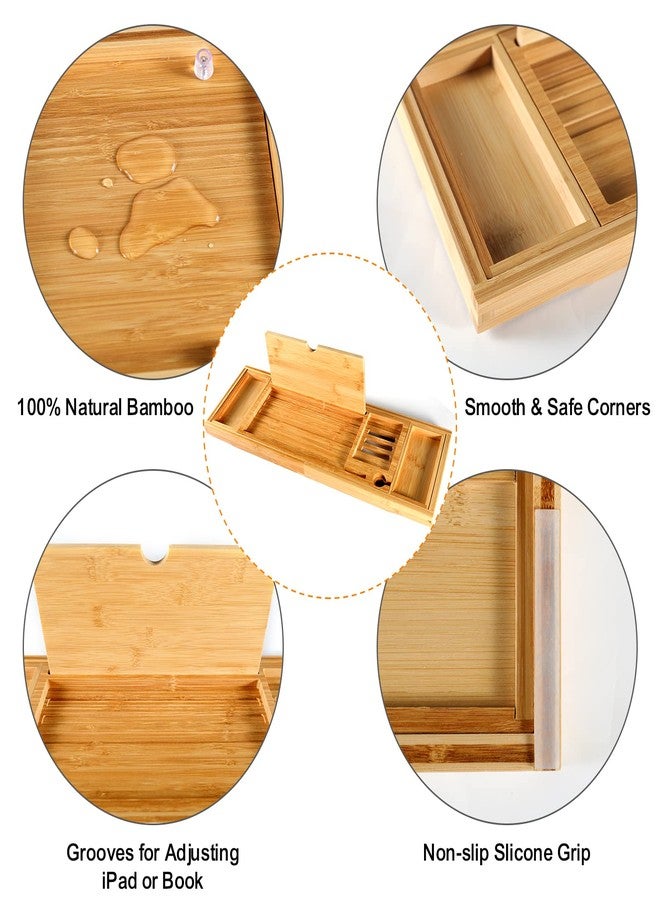 BESHOF Premium Bamboo Bathtub Caddy Tray with Extending Sides, Adjustable Wood Bath Tray for Luxury Bath, Fits Most Tubs, Accessories Gift Idea - Image 5