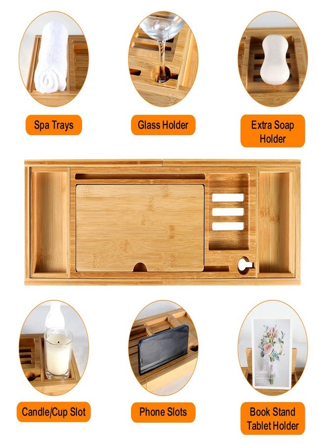 BESHOF Premium Bamboo Bathtub Caddy Tray with Extending Sides, Adjustable Wood Bath Tray for Luxury Bath, Fits Most Tubs, Accessories Gift Idea - Image 3
