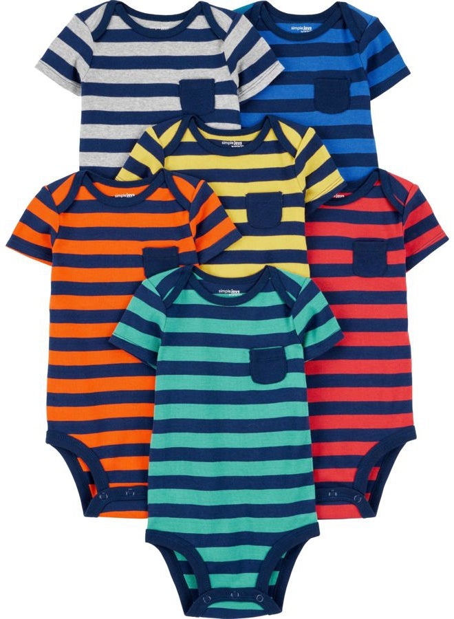 Simple Joys by Carter's Baby 6-pack Short-sleeve Bodysuit, Stripes, 6-9 Months - Image 1