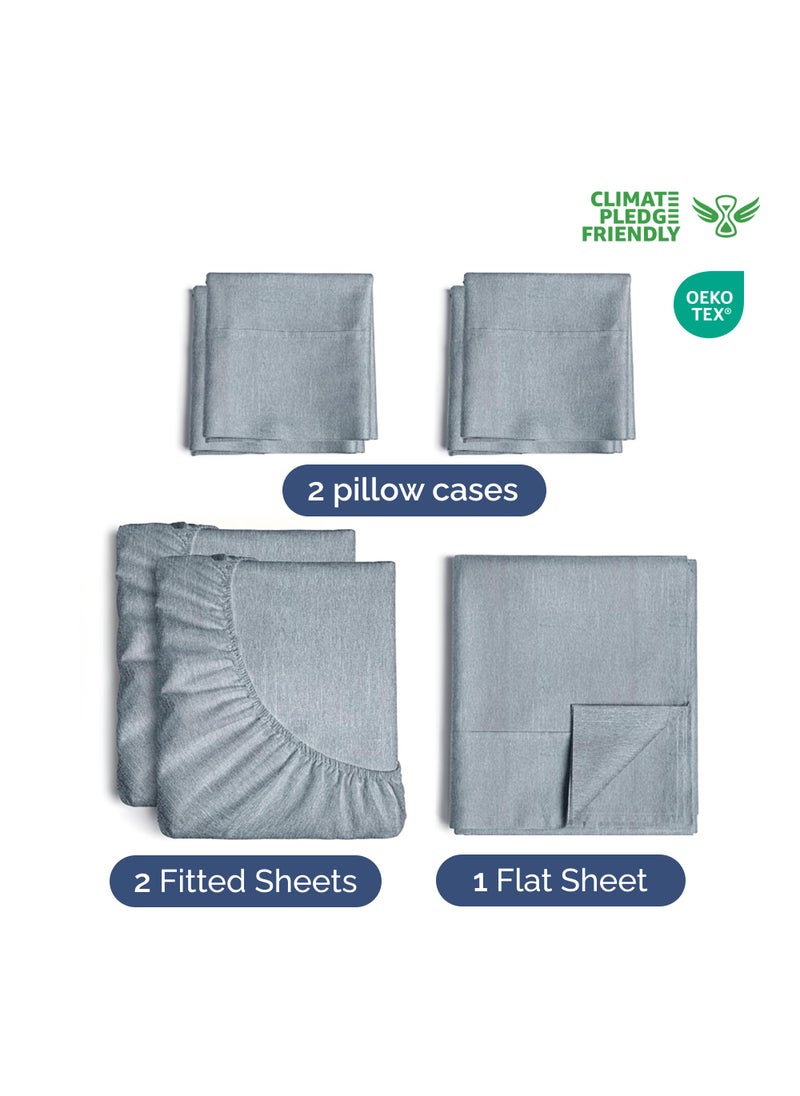 Extra Deep Split King Sheet Set - 7 Piece Breathable & Cooling Sheets - Hotel Luxury Bed Sheets Set - Easy Fit - Soft  Wrinkle Free & Comfy Sheets Set - Heathered Blue Sheet Set w/Extra Deep Pockets