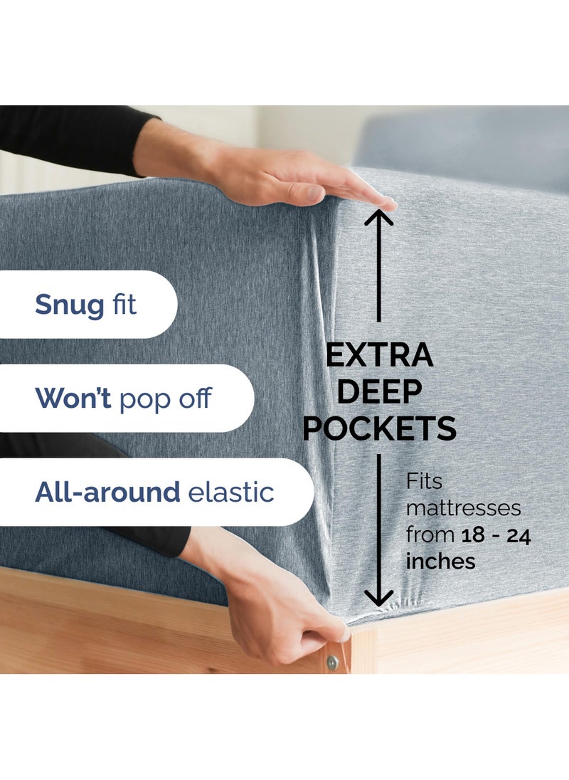 Extra Deep Split King Sheet Set - 7 Piece Breathable & Cooling Sheets - Hotel Luxury Bed Sheets Set - Easy Fit - Soft  Wrinkle Free & Comfy Sheets Set - Heathered Blue Sheet Set w/Extra Deep Pockets